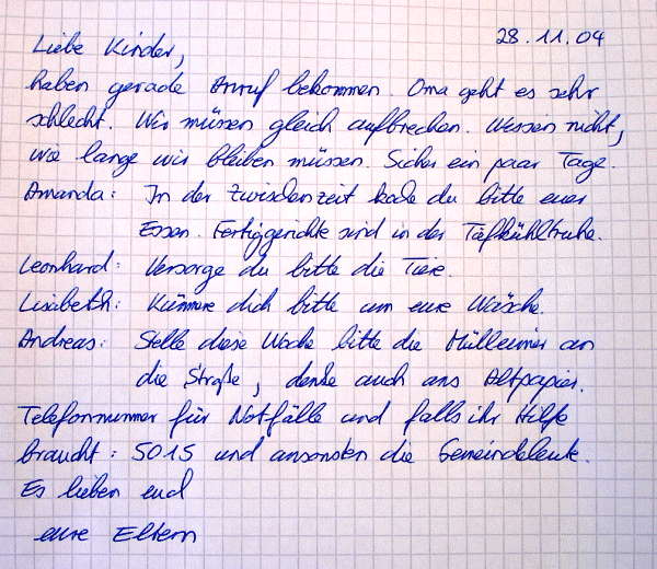 Brief der Eltern